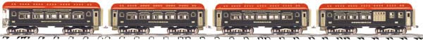 MTH 10-5087 Std. Gauge Black & Red Ives 240 Passenger Car Set (Set of 4)