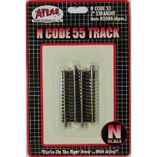 Atlas 2005 N Scale Code 55 Nickel Silver 2" Straight Track (Pack of 6)