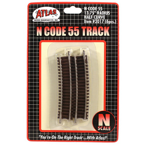 Atlas 2017 N Code 55 Nickel Silver 13.75" Radius Half Curved Track (Pack of 6)