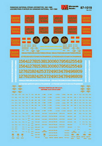 Microscale 87-1019 HO 1931-1960 Canadian National Steam Locomotive Decal Sheet