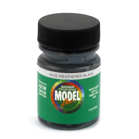 Badger 16-05 Wheathered Black Modelflex Railroad Color Acrylic Paint - 1 oz.