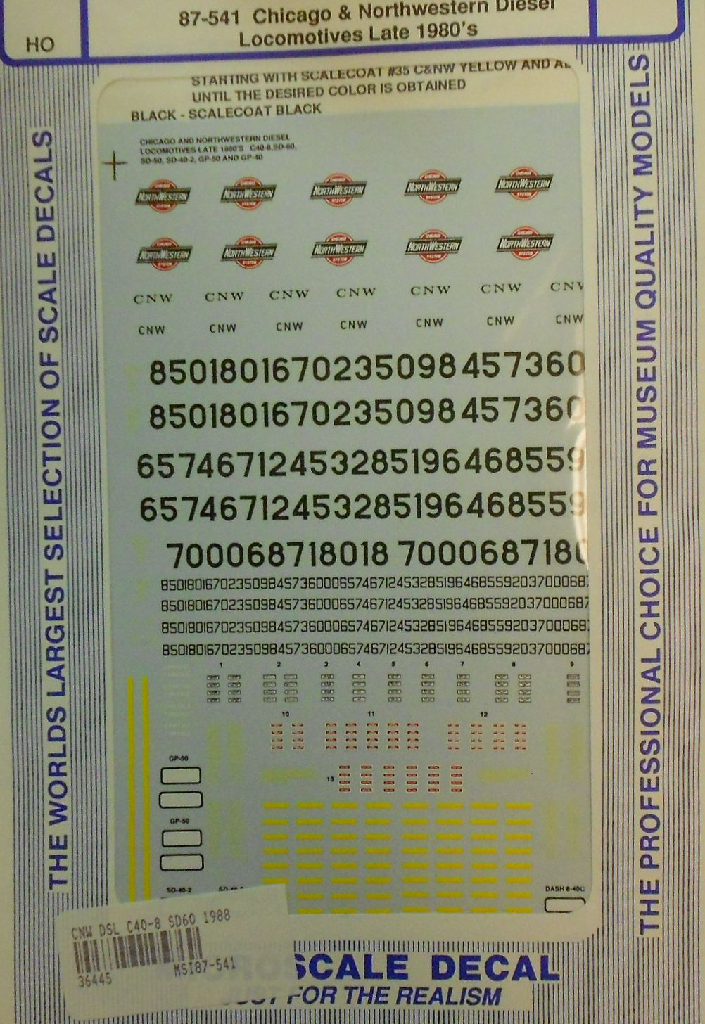 Microscale 87-541 HO 1980s CNW Late Diesel Locomotive Decal Sheet