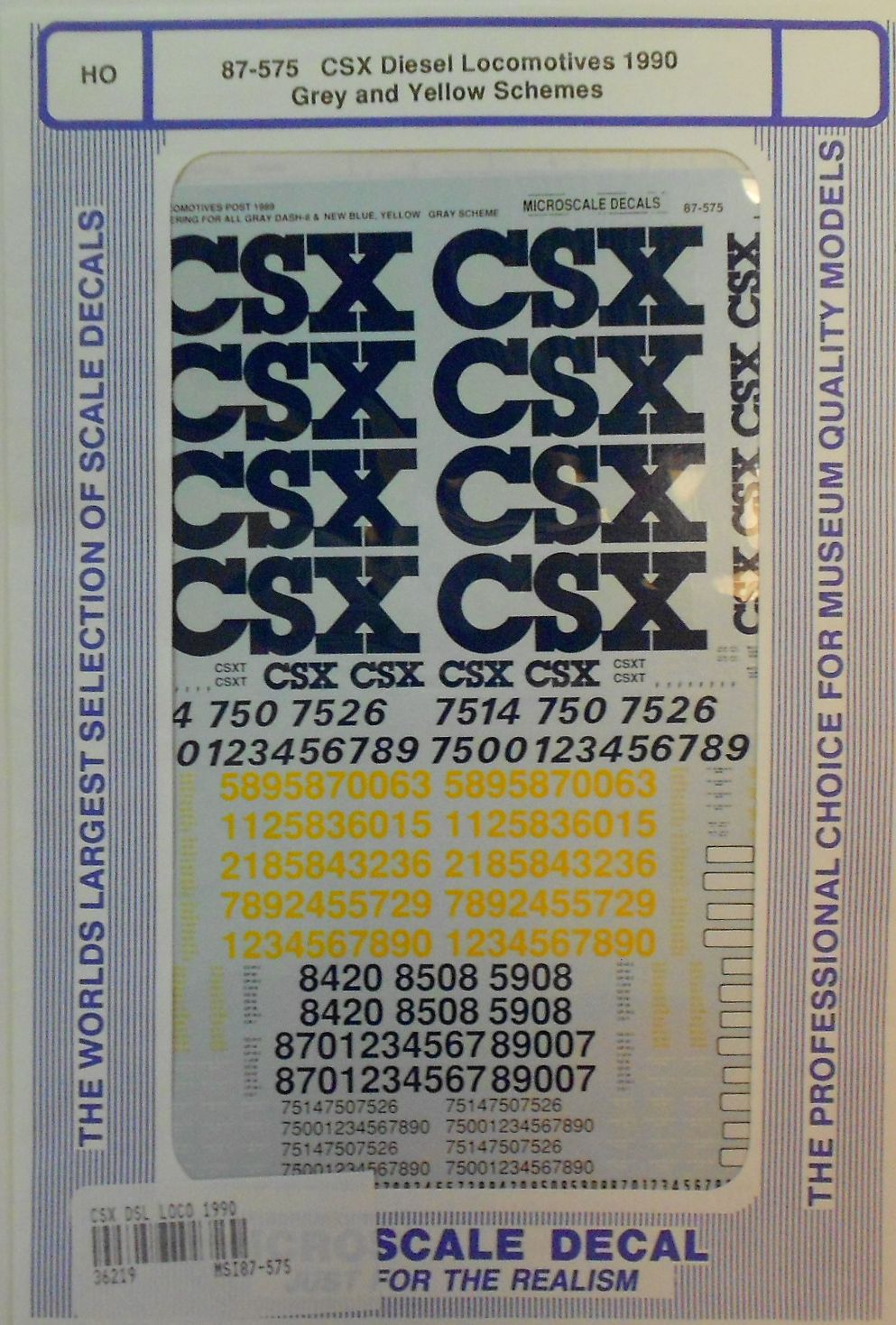 Microscale 87-575 HO 1990 Blue Yellow & Gray CSX Diesels Decal Sheet