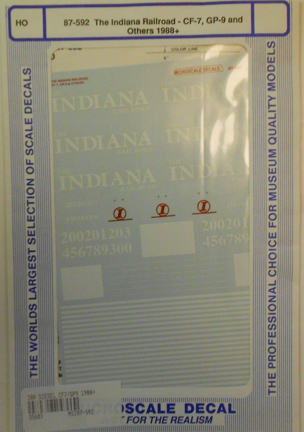 Microscale 87-592 HO 1988+ The Indiana Railroad CF7, GP9 Diesel Decal Sheet
