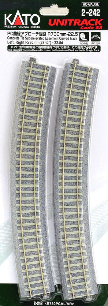 Kato 2-242 HO Code 83 28-3/4" Radius 22.5° Concrete Tie Curved Track (4)