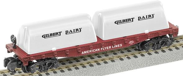 American Flyer 6-48576 S Scale Flatcar w/ Gilbert Diary Milk Containers LN/Box