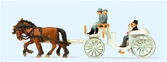 Preiser 30496 HO Old Time Open Wedding Coach with Horses & Grooms Figures