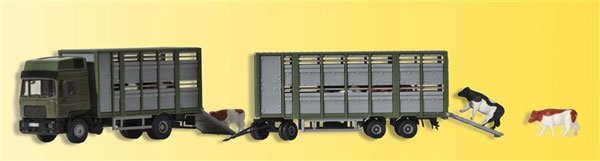 Kibri 12248 HO Cattle Carrier Truck w/3-Axle Trailer & Cows Plastic Model Kit