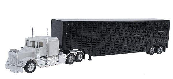 Herpa 6347 HO Kenworth W-900 w/Skirted Chassis, Tool Box & 48' Livestock Trailer