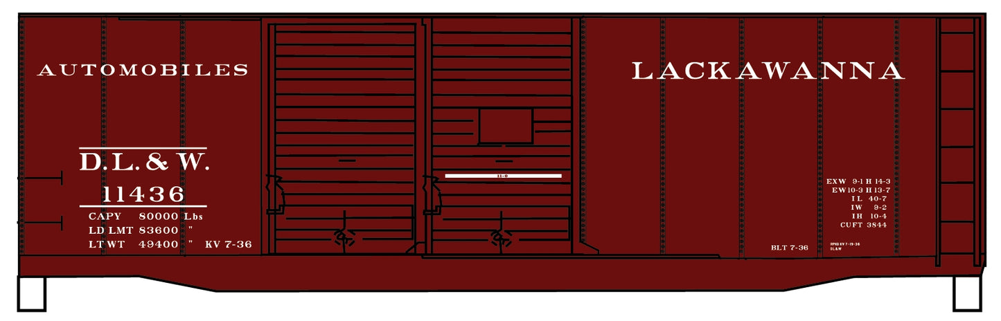 Accurail 3641 HO Lackawanna 3600 Series 40' AAR Double Door Steel Boxcar #11436