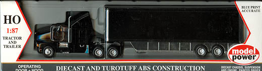 Model Power 21000 1:87 Long Haul Tractor w/Racing Trailer Black