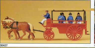 Preiser 30427 HO 1900's Fire Horse Carriage with Firemen Brigade