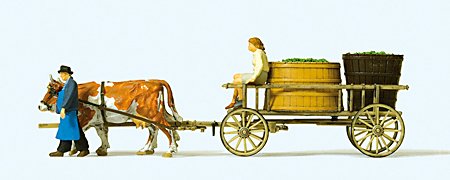 Preiser 30397 HO Wine Transport Wagon with Cows & Figures