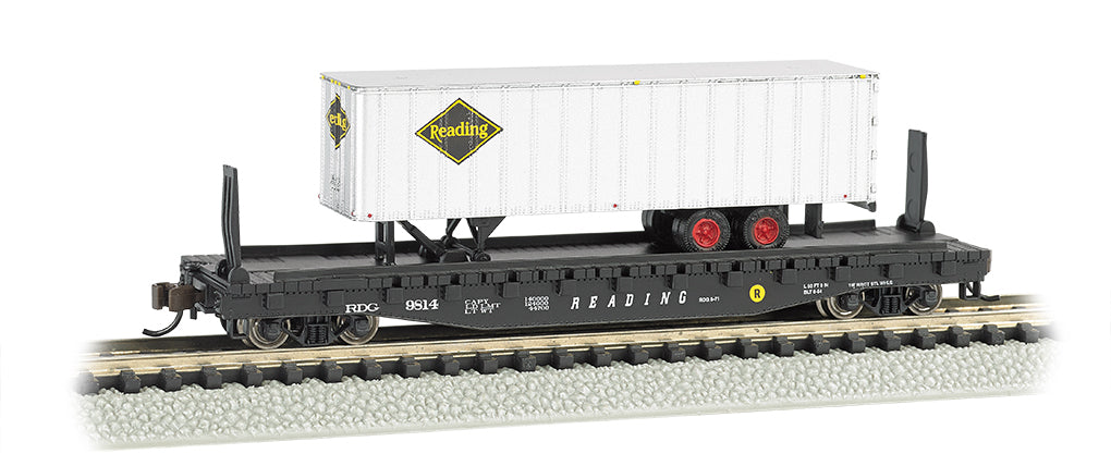 Bachmann 16754 N Scale Reading 52' Flat Car #9814 w/ Reading 35' Trailer NIB