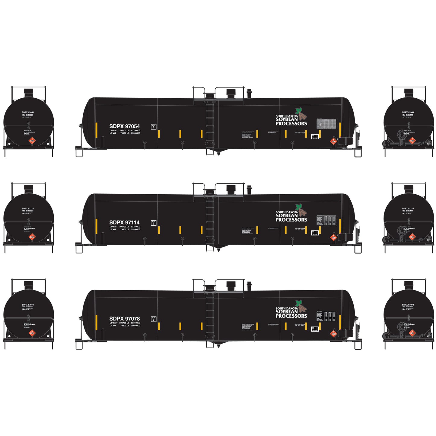 Athearn 97646 HO SDPX 30,000-Gallon Ethanol Tank #1 (Set of 3)