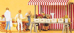 Preiser 10053 HO Vendors & Customer Figures w/Fruit & Veg. Stalls (Set of 4)