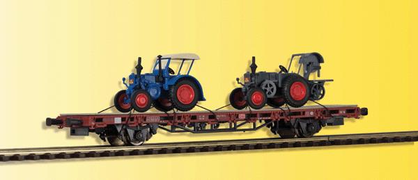 Kibri 26252 HO Flatcar w/2 Lanz Bulldog Tractor Load - Ready to Run