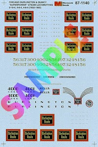 Microscale 87-1140 HO 1932-1965 CB&Q Superpower Steam Locomotives Decal Sheet