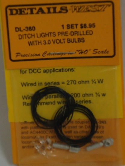 Details West 360 HO Scale Ditch Lights Pre-Drilled With 3.0 Volt Bulbs