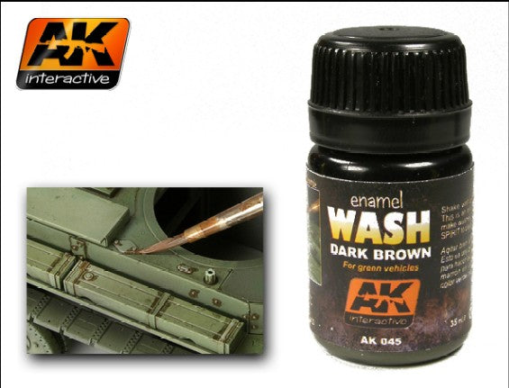 AK Interactive AK045 Green Vehicles Dark Brown Enamel Wash - 35 ml Bottle