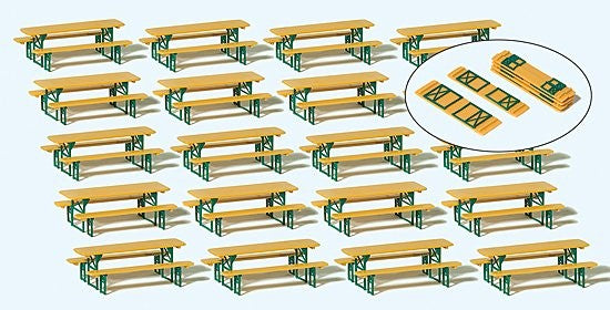 Preiser 24707 HO Long Foldable Tables with Benches Plastic Model Kit (Set of 20)