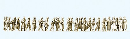 Preiser 16609 HO Unpainted Walking Infantry Winter Dress Figure Kit (Set of 26)