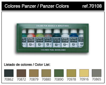 Vallejo Paint 70108 Panzer Model Color Acrylic Paints - 17 ml Bottles (Set of 8)