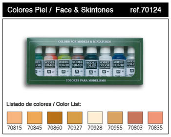 Vallejo Paint 70124 Face & Skin Tones Model Color Set - 17 ml. Bottle (Set of 8)