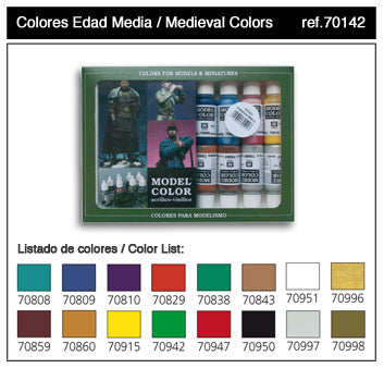 Vallejo Paint 70142 Medieval Model Color Acrylic Paints (Set of 16)