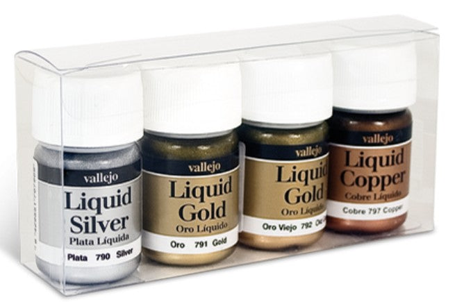 Vallejo Paint 70199 Gold, Silver & Copper Metallic Color Paints (Set of 4)