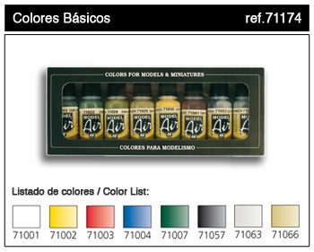 Vallejo Paint 71174 Basic Colors Model Air Matte Acrylic Paints (Set of 8)