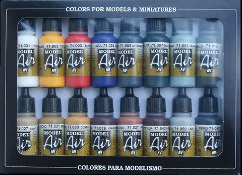 Vallejo Paint 71178 Basic Colors Model Air Matte Acrylic Paints (Set of 16)