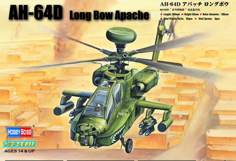 Hobby Boss s 87219 1:72 Boeing AH-64D Long Bow Apache Military Helicopter Kit