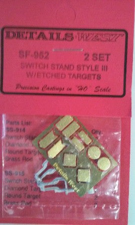 Details West 952 HO Scale Switch Stand Style III with Etched Targets (Set of 2)
