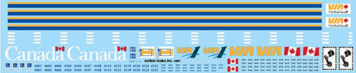 Rapido Trains 001 HO VIA Rail HEP2 Stainless Steel Passenger Cars Decal Set