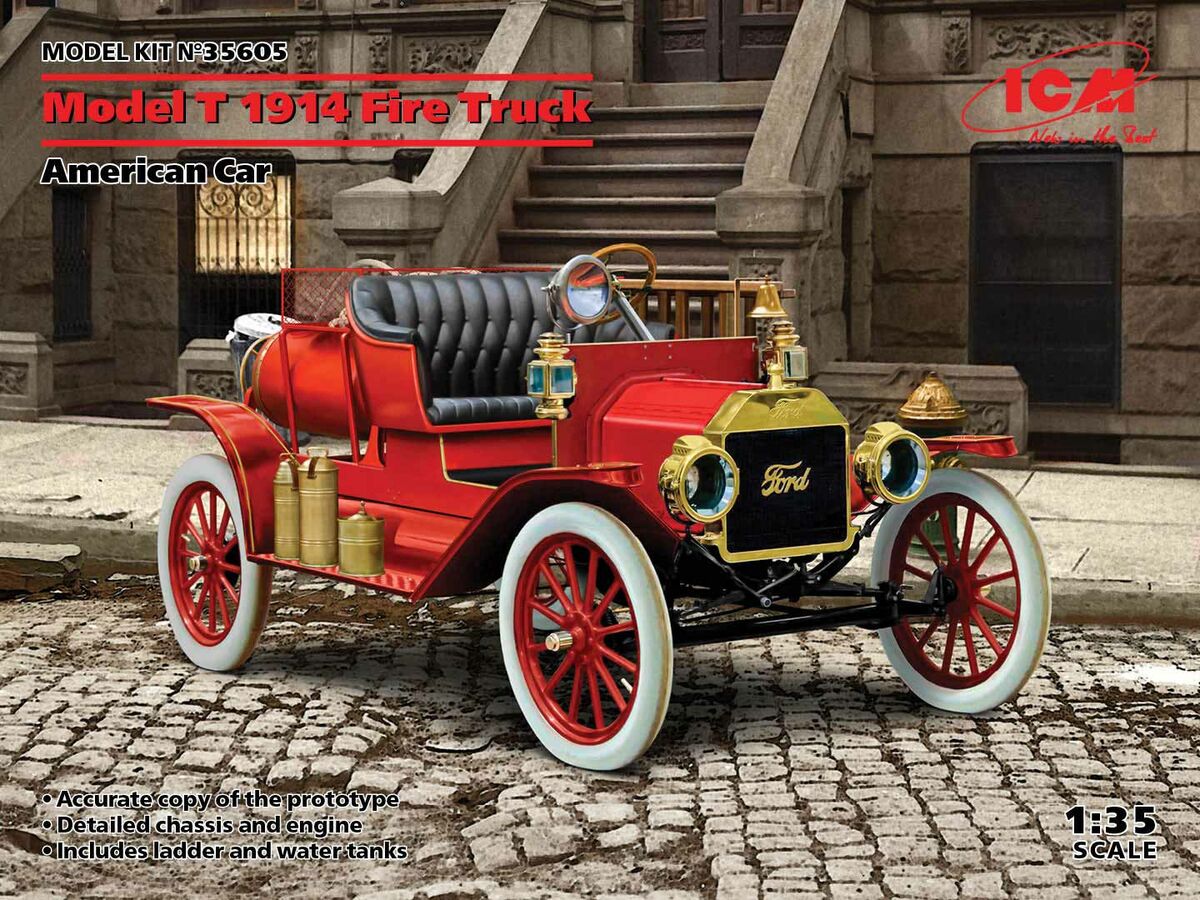 ICM 35605 1:35 American Ford T 1914 Fire Truck Plastic Model Kit