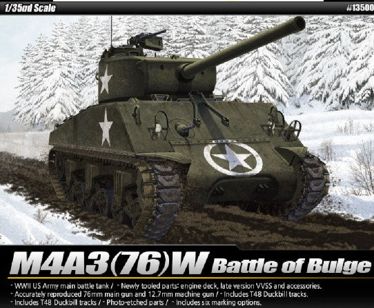 Academy 13500 1:35 M4A3 76W Battle of Bulge US Main Battle Military Tank Kit