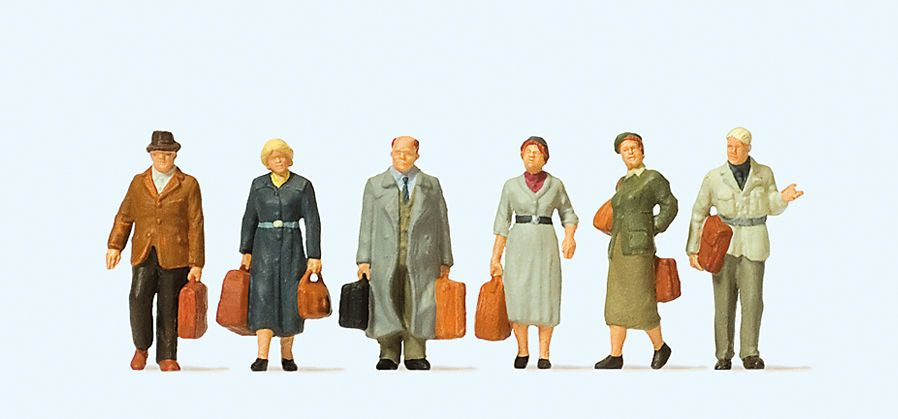 Preiser 10582 HO Early Era III Walking Passengers Figures w/Luggage (Set of 6)