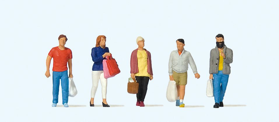 Preiser 10673 HO Shoppers with Bags Figures (Set of 5)