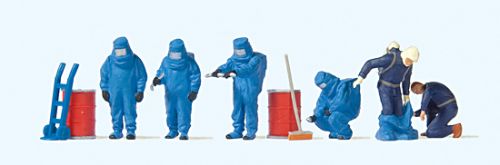 Preiser 10729 HO Firemen w/Blue Chemical Resistant Suits Figures w/Accessories