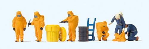 Preiser 10732 HO Firemen in Yellow Chemical Resistant Suits Figures (Set of 6)