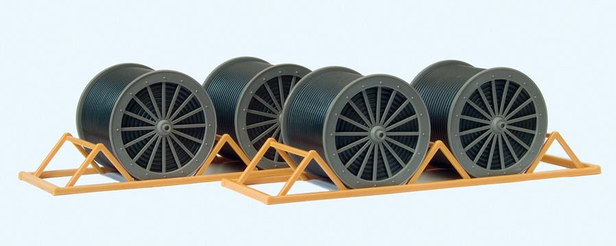 Preiser 17117 HO Cable Drums with Transport Rack Plastic Model Kit (Set of 4)