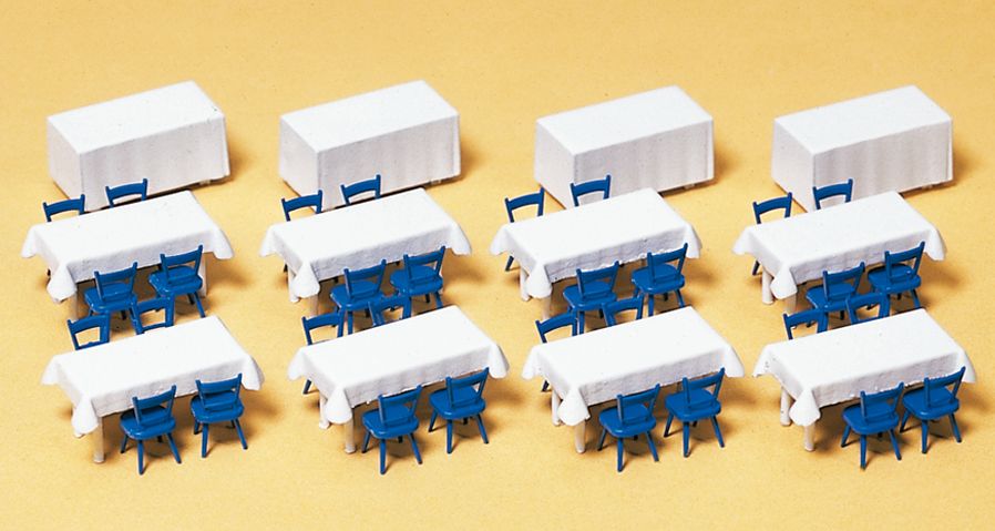 Preiser 17219 HO Tables w/Table Cloths, Chairs & Buffet Tables Plastic Model Kit