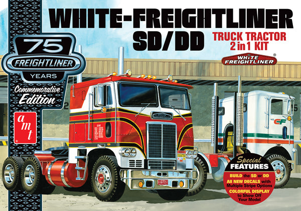AMT 1046 1:25 White Freightliner 2-in-1 SC/DD Cabover Tractor Plastic Model Kit