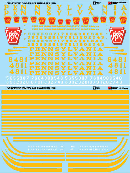 Microscale 48-45 O 1950 PRR Cab Unit Diesel Waterslide Decal Sheets (Set of 2)