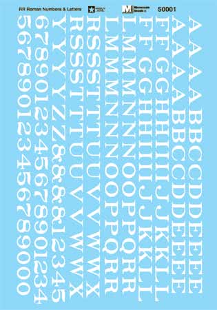Microscale 50001 White Railroad Roman Alphabets Waterslide Decal Sheet