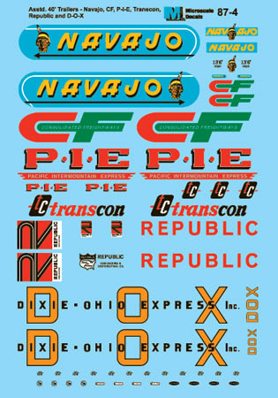 Microscale 87-4 HO Consolidated Freightways Assorted 40'' Trailers Decal Sheet