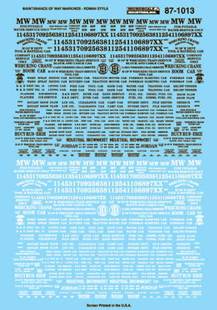 Microscale 87-1013 HO 1950+ Maintenance of Way Roman Style Markings Decal Sheet