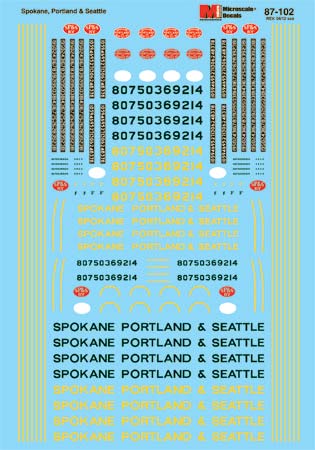 Microscale 87-102 HO Spokane, Portland & Seattle Diesels Cabs Decal Sheet