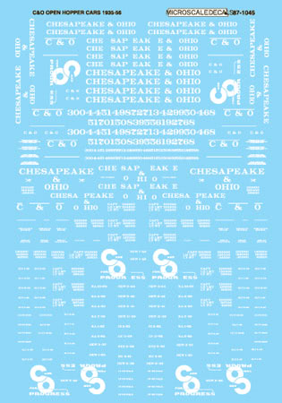 Microscale 87-1045 HO Chesapeake & Ohio Open 2, 3 & 4 Bay Hoppers Decal Sheet